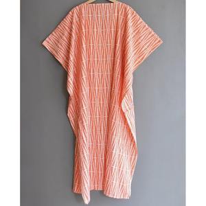 Vestido Kaftán Informal de Algodón para Mujer, Hermoso Estampado a Bloques, Maxi Vestido Largo de Verano para la Playa, Mangas Cortas, Traje de Baño, Estilo Étnico - Product Image 2