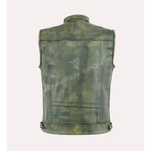 Chaleco de cuero estilo vintage para motocicleta con bolsillos, ropa exterior transpirable para motociclistas con costuras de paneles cuadrados plegables - Product Image 4