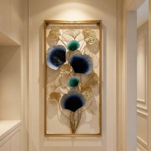 Handcrafted Gold Framed 3D Metal Floral <b>Wall</b> Art with Blue and Teal Flowers for Modern Home <b>Decor</b> - Product Image 5