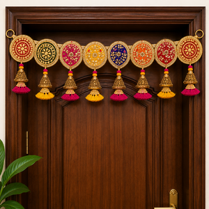 Traditional Handmade Multicolor Toran Door Hanging with Gold Tassels Embroidery Indian Festive <b>Home</b> Decor Decoration Art - Product Image 1