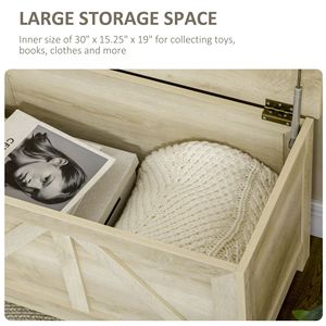 30-Liter White Farmhouse Lift Top <b>Storage</b> <b>Chest</b> Organizer Safety Hinge for Bedroom Entryway Living Room Supermarket Cabinets - Product Image 5