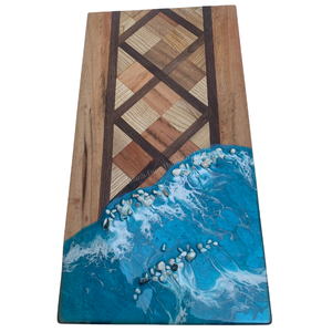Planche à découper moderne en bois avec résine bleue, design champêtre, finition miroir haute brillance, durable, décoration de cuisine, cadeaux, réutilisable - Product Image 3