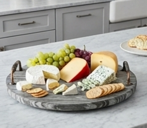 Elegante Bandeja Giratoria Redonda de Madera con Asas de Cobre, Diseño Rústico Hecho a Mano para Organización en la Cocina - Product Image 4
