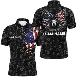 Polo de Manga Corta para Hombre con Estampado de Campeonato de Billar Azul y Blanco, de Secado Rápido, Estilo Casual, Corte Regular - Product Image 2