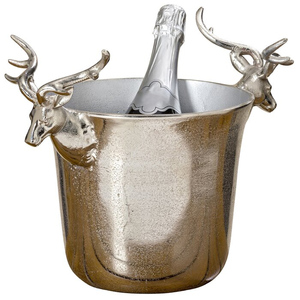 Luxury Stag Head Wooden Ice Bucket Rustic Reindeer Antler Handle <b>Wine</b> Chiller Handcrafted Wood & Brass Metal Champagne Tub for - Product Image 2