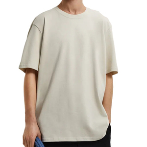 เสื้อยืดคอกลมแขนสั้นทรงโอเวอร์ไซส์สีพื้นสำหรับผู้ชาย สไตล์ลำลอง ผ้าเจอร์ซีย์ถักจากผ้าฝ้าย 100% - Product Image 1