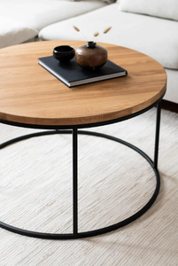 Mesa de Centro Redonda de Estilo Industrial Moderno con Acabado Rústico Envejecido y Marco de Hierro Ajustable, Muebles para Sala de Estar - Product Image 4