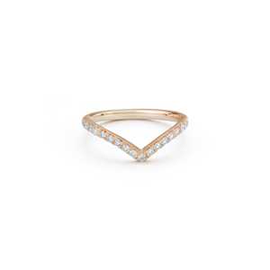 Bague de mariage en forme de V, courbée, empilable, assortie pour femme, diamant de laboratoire taille ronde personnalisé, or 14K 18K - Product Image 2