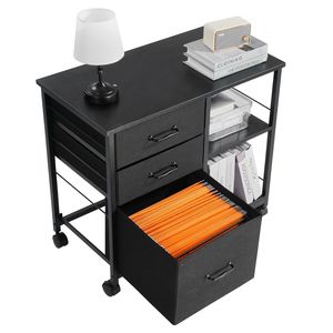 Armadietto Portadocumenti Mobile in Metallo con 3 Cassetti in Tessuto e 2 Ripiani Aperti, Armadietti Verticali in Legno per Archiviazione - Product Image 6