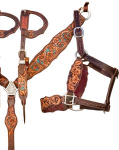 Selle anglaise saisonnière en cuir véritable légère et authentique avec incrustation de turquoise usinée, comprenant une têtière de poitrine - Product Image 4