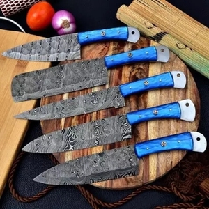 Ensemble de couteaux de cuisine professionnels écologiques très demandés, 5 pièces, acier Damas, manche en bois de rose, logo personnalisé - Product Image 3