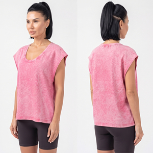 เสื้อกล้ามถักสไตล์วินเทจสำหรับผู้หญิง ล้างสีแบบแอซิดวอช ผ้าฝ้าย 100% เสื้อแขนกุดทรงปกติ เสื้อกล้ามออกกำลังกาย เสื้อแอซิดวอชสำหรับผู้หญิง - Product Image 4