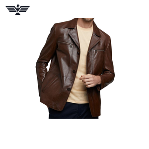 Chaqueta de Cuero Genuino Marrón para Hombre EMPIRE TREND WEARS, Cuello Redondo, Estilo Casual para Otoño, Cierre de Cremallera, Bolsillos, Secado Rápido, Gruesa - Product Image 3