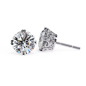 Boucles d'oreilles clous en moissanite taille ronde 2,5 carats chacune, or massif 14 carats, style vintage, 7x7 mm, bijoux de luxe unisexe - Product Image 3