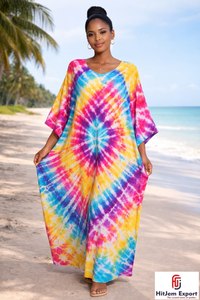 Custom printed women beach <b>cover</b> <b>up</b> <b>kaftan</b> dress in silk cotton rayon or polyester loose fit comfortable and customizable design - Product Image 4