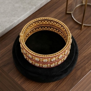 Women's 925 Silver Monzo Bangles Traditional Ruby Stone Designer <b>Kada</b> Bracelet Set for Women Classic Wedding Jewelry - Product Image 3