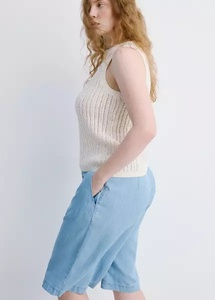 Shorts en mousseline de soie bleu clair pour femmes, taille mi-haute, fermeture élastique, cordon de serrage, coupe décontractée régulière - Product Image 2