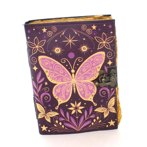 Carnet en cuir imprimé papillon 5 x 7 pouces avec papier à bords festonnés, fait main, style vintage, pour journal intime et écriture, idéal comme cadeau - Product Image 1