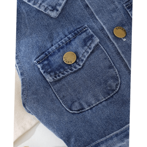 ชุดเดรสยีนส์เด็กผู้หญิงแขนกุดสีน้ำเงิน พร้อมเข็มขัด ชุดเดรสยีนส์ทรงเอแบบลำลองติดกระดุมด้านหน้าสำหรับเด็กผู้หญิง - Product Image 4