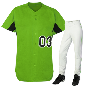 Conjunto de Uniforme de Béisbol Verde, Camiseta de Manga Corta con Cuello en V y Botones, Pantalones Blancos con Cintura Elástica para Entrenamiento de Softbol, Poliéster/Algodón - Product Image 1