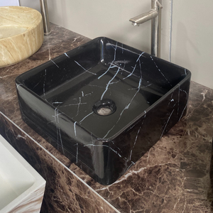 Vasque de salle de bain carrée en marbre poli au design moderne pour installation sur comptoir - Product Image 6