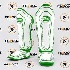 Protections de tibia pour boxe professionnelle, protège-jambes blancs et verts pour l'entraînement, la pratique et la compétition - Product Image 1