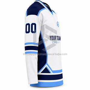 Jersey de Hockey sobre Hielo Personalizado para Hombre, Blanco, Azul Marino, Cuello en V, Manga Larga, Sublimado, 100% Poliéster, Absorbe la Humedad, Corte Regular - Product Image 6