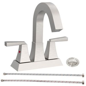 Rubinetto per lavabo bagno a 2 maniglie, interasse 4 pollici, finitura nichel spazzolato, con scarico e 2 ingressi acqua con finitura nichel spazzolato - Product Image 1
