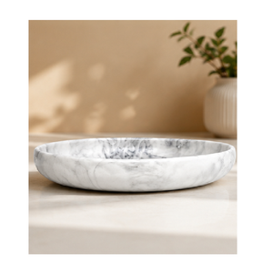 Resin <b>White</b> Grey Marble Effect Heat Resistant Uncoated Polished Modern Design Imperial Crafted Home Party <b>Serving</b> <b>Bowl</b> - Product Image 4