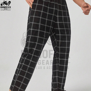 New Stylish Lightweight Breathable Eco-friendly Casual Men's Sleepwear <b>Trousers</b> Full Length Loose Fit Plaid Design Canvas - Product Image 6