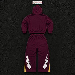 Men's Maroon Flame Skull Tracksuit Hooded Full Sleeve Streetwear Set with Side Pockets and Drawstring Closure Relaxed Fit <b>Sale</b> - Product Image 6