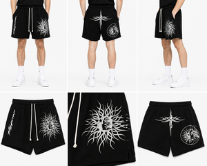 Shorts imprimés Fearless pour hommes, taille élastique rouge, streetwear décontracté, respirant, en maille, style boardshorts - Product Image 3