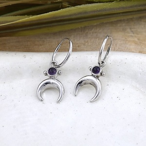 Natural Amethyst Crescent Moon <b>Dangle</b> <b>Earrings</b> 925 Sterling Silver Gemstone Drop <b>Earrings</b> for Women for Women - Product Image 3