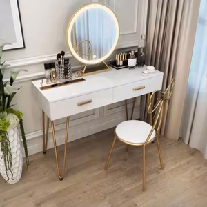 Juego de tocador moderno de lujo con espejo y taburete, mesa de maquillaje de madera con cajones de almacenamiento para dormitorio - Product Image 2