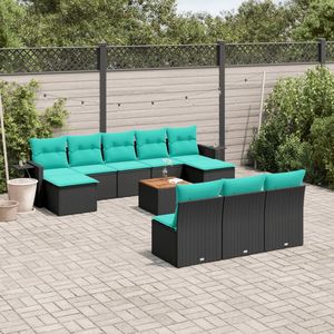 Juego de Sofás de Patio de 11 Piezas en Poliratán Negro con Cojines, Muebles Elegantes para Exteriores - Product Image 1