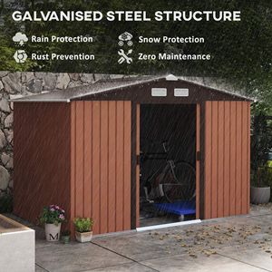 Casetta da Giardino in Metallo Marrone 9FT X 6FT con Doppie Porte Scorrevoli e 4 Prese d'Aria per Cortile, Patio, Prato - Telaio in Lega di Legno - Product Image 4
