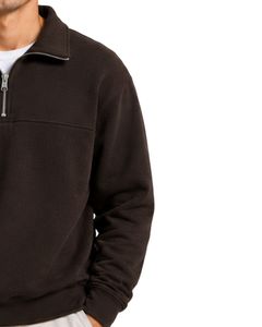 Dark Brown <b>Men</b> Oversized Quarter Zip Sweatshirt <b>Pullover</b> Fleece Long Sleeve Casual Streetwear Sweater Custom Heavy Cotton Top - Product Image 4