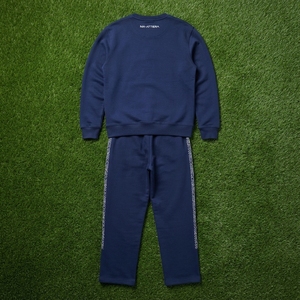 Ensemble de survêtement décontracté pour homme, sweat-shirt à col rond bleu marine à motifs géométriques et pantalon de jogging assorti, deux pièces - Product Image 5