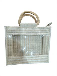 Sac cadeau en jute vert avec fenêtre transparente, taille moyenne, origine Bengale occidental, sac de shopping, sac d'emballage personnalisé avec logo pour boutique de détail - Product Image 6
