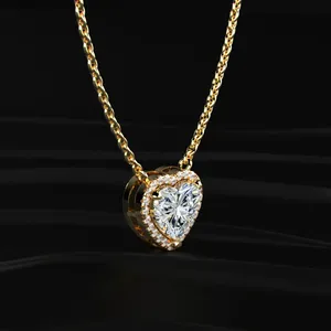 Collier pendentif en forme de cœur tendance avec halo de diamants, plaqué or, diamant précieux, bijou romantique, cadeau pour un anniversaire - Product Image 2