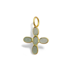 Pendentif croix en aquamarine serti clos, ovale lisse 5x3mm, breloques plaquées or en aquamarine, bijoux faits à la main, fournisseurs d'Inde - Product Image 1