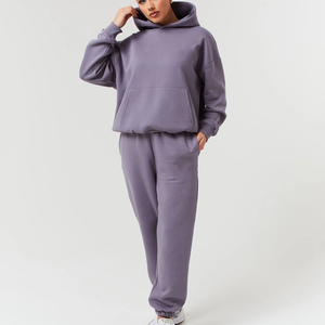 Ensemble de survêtement à capuche pour femmes, couleur unie, coupe ample, décontracté, 2 pièces - Product Image 1