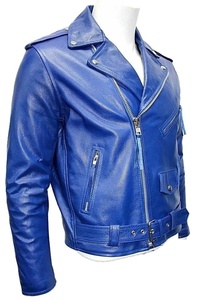 Men's Brando Polyester/Cotton Casual Stylish Royal Blue <b>Biker</b> <b>Jacket</b> Winter Stand Collar Zipper Front Solid Color OEM Service - Product Image 3