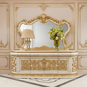 Juego de Comedor de Lujo en Color Marfil Dorado con Vitrina, Mesa de Comedor Ovalada Antigua, Silla Tapizada con Respaldo Alto, Muebles de Estilo Mansion - Product Image 5