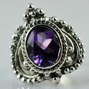Amethyst <b>Ring</b> Handmade Sterling Silver Bezel Setting Natural Purple Oval Shape Gemstone <b>Boho</b> Jewelry Women's Jeweltech February - Product Image 1