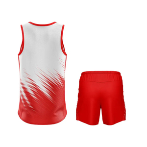 Conjunto de Uniforme Deportivo Unisex para Atletismo, Camiseta sin Mangas con Pantalones Cortos, Degradado Rojo y Blanco, Sublimado, Absorbente de Humedad - Product Image 3