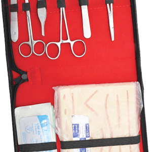 Kit d'entraînement à la suture en acier inoxydable pour étudiants en médecine avec instruments manuels et matériel pédagogique dans un étui rouge - Product Image 4
