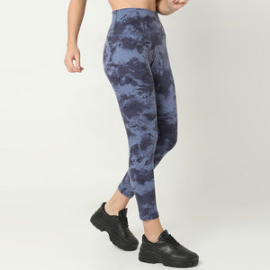 High Waist Ankle-Length Printed <b>Leggings</b> Women's Sporty Stretch Knitted Spandex Polyester Blue Tie-Dye <b>Pattern</b> Workout Wear - Product Image 4