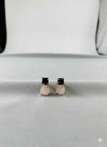 925 Sterling <b>Silver</b> 14K Gold Plated Natural Rose Quartz Black Onyx Cute <b>Stud</b> Earrings for Anniversary & Party Gift - Product Image 2