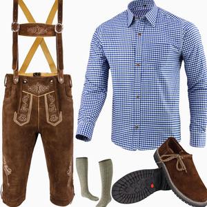 Tenue classique allemande Lederhosen pour homme, ensemble 5 pièces, costume bavarois pour l'Oktoberfest, chemise, bretelles, vêtements de fête alpine - Product Image 1